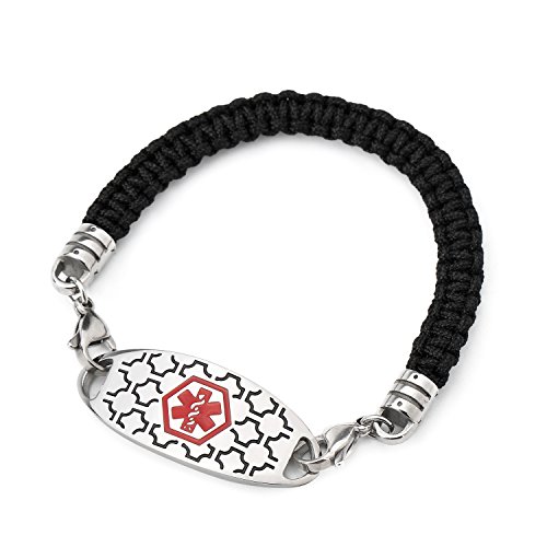 BBX JEWELRY Medical ID Alert Bracelets Black Silhouette Stainless Steel Med ID Tag for Women Men Free Engraving - Thumbnail 6