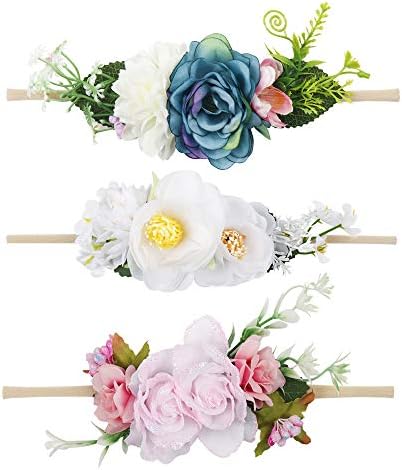 Ncmama Baby Floral Headbands Hair Bows Elastic Bands for Newborn Infant Toddler Hairbands