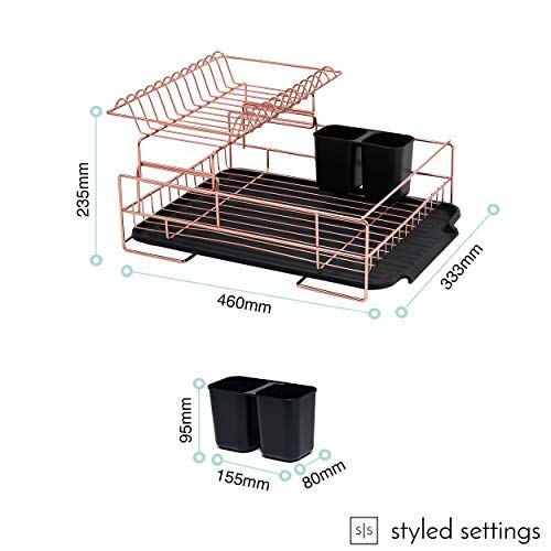 Copper Drying Rack, 2 Tier Dish Drying Rack - Large Dish Rack and Drainboard Set, Dish Drainers for Kitchen Counter- Rose Gold Dish Drying Rack with Easy Sink Drain Edge