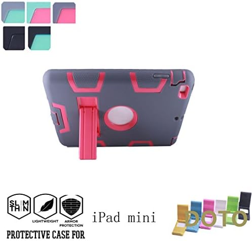 iPad mini Case, iPad mini 2 Case, iPad mini 3 Case[Fashion Series]Anti-Scratch Shock-Absorption Drop Resistant Dual Layer Hybrid Armor Defender Case Cover with Kickstand for iPad Mini 1,2,3 (Gray/Red)