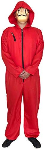 Unisex Dali Mask,Heist Money Mask La Casa De Papel Face Mask/Red Jumpsuit Playsuit Romper Mask for Halloween Party