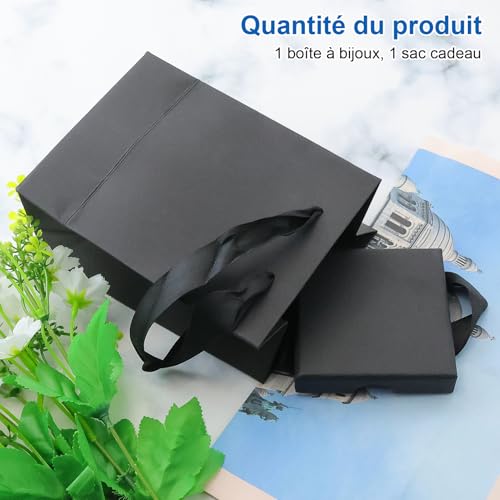 Jewelry Gift Box, Small Jewelry Gift Boxes with Lid, Black Paper Square Gift Box with Gift Bags, for Earrings, Ring, Necklace, Pendant, Party
