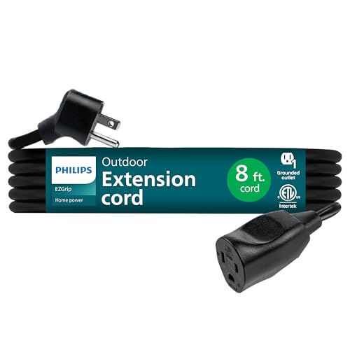 Philips EZGrip 1-Outlet Outdoor Extension Cord, Grounded 3 Prong Cord, Heavy Du…