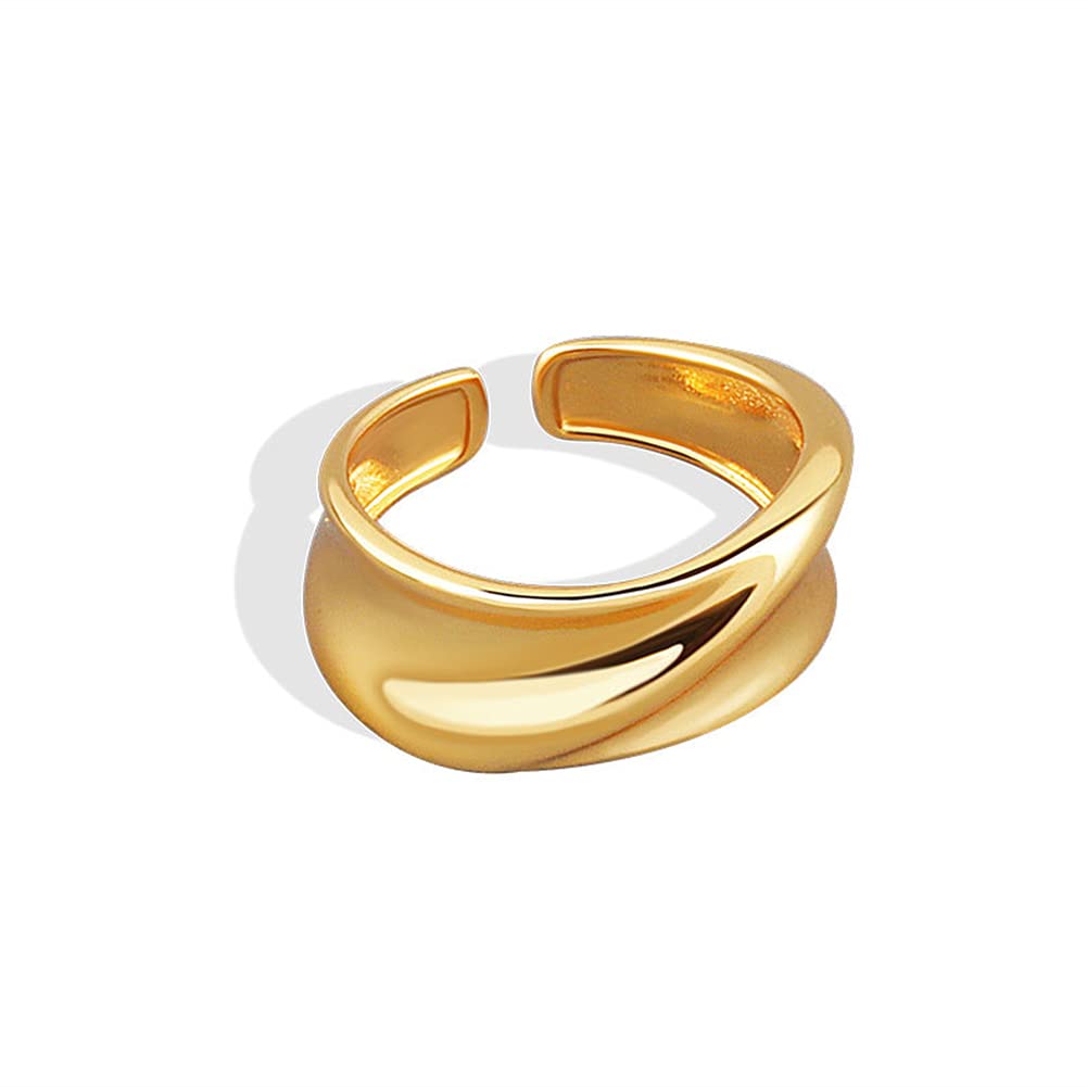 chengxun Exaggerated Wide Face Fold Rings Simple Glossy Opening Adjustable Ring Gold for Women