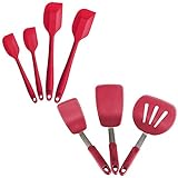 StarPack Value Bundle 0040-4-Pc Silicone Spatula Set And 3-Pc Flexible Turner Set - Cherry Red
