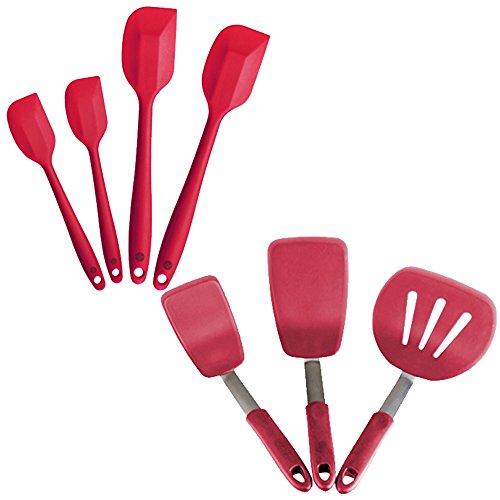 StarPack Value Bundle 0040-4-Pc Silicone Spatula Set And 3-Pc Flexible Turner Set - Cherry Red