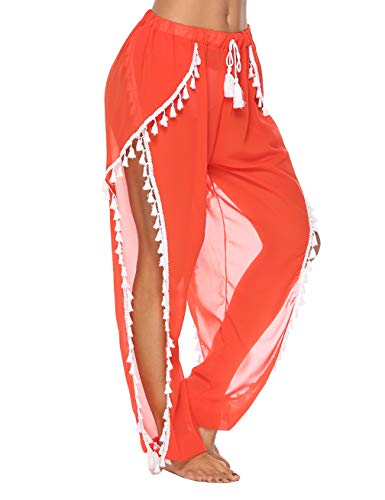 Blingfit Women's Fashion Sheer Pom Pom Trim Kaftan Chiffon Swimwear Beach Cover Up XL - Thumbnail 7