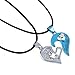 Heart Matching Necklace 1 Pair,Haluoo Stainless Steel Hollow Heart with Rhinestone Charms Necklace for Couples Personalized Engraved I Love You Heart Pendant Necklace for Boyfriend Girlfriend (Blue)thumb 1