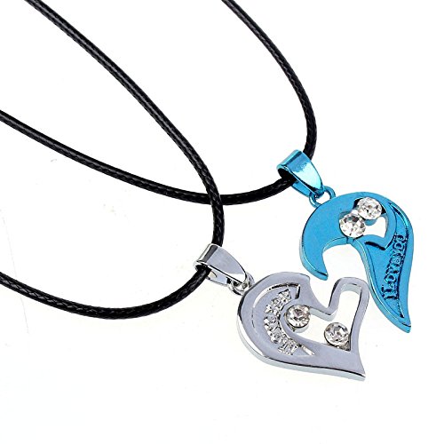 Heart Matching Necklace 1 Pair,Haluoo Stainless Steel Hollow Heart with Rhinestone Charms Necklace for Couples Personalized Engraved I Love You Heart Pendant Necklace for Boyfriend Girlfriend (Blue)