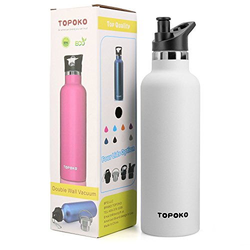 TOPOKO 25 OZ Vacuum Insulated Stainless Steel Sport Water Bottle With Bite Valve Lid, Double Wall, Sweat & Leak Proof Thermos, Water Bottle (Piano White Bite Valve) - Thumbnail 2