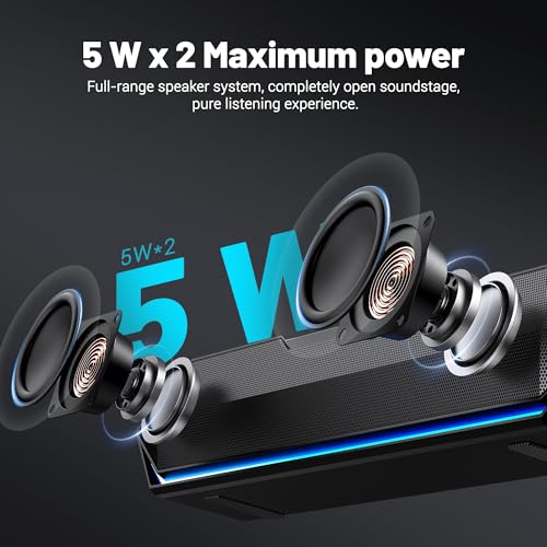 AOC ACS4650 Bocinas para PC, Micrófono Ajustable, Barra de Sonido con Cable USB, Altavoces estéreo con Luces LED, Compatible con Ordenadores, teléfonos móviles, Reproductores MP3 y PSP