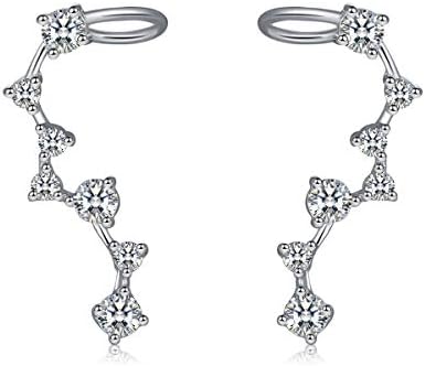Crystals Star Ear Crawler Cuff Earrings Sterling Silver Ear Climber Studs for Women Hypoallergenic Earring