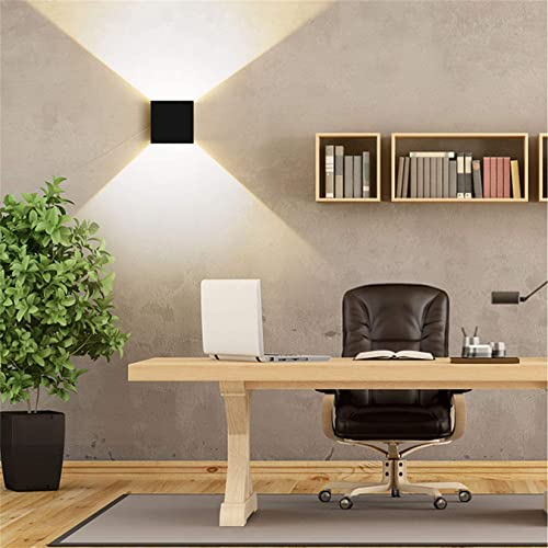 Sunsign lampara exterior pared, 12W lampara de pared, iluminación led modernos, Ángulo de haz ajustable hacia arriba y hacia abajo, IP65 impermeable, 2 pieza, negro(luz calida)