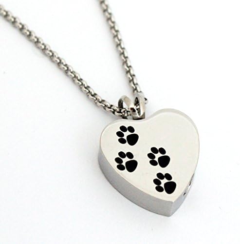 Zahara Pet Memorial Urn Necklace (20 Inches) with Velvet Pouch & Fill Kit | 4 Paw Heart Pendant and Chain (Nickel Free)