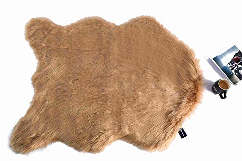 NEWCOSPLAY Plush Soft Faux Fur Sheepskin Area Rug Fluffy Animal Fur Carpet Rug Suede Back Chair Cover Shaggy Floor Mat Room DÃ©cor Washable for Living & Bedroom Sand 3ftÃ—4ft
