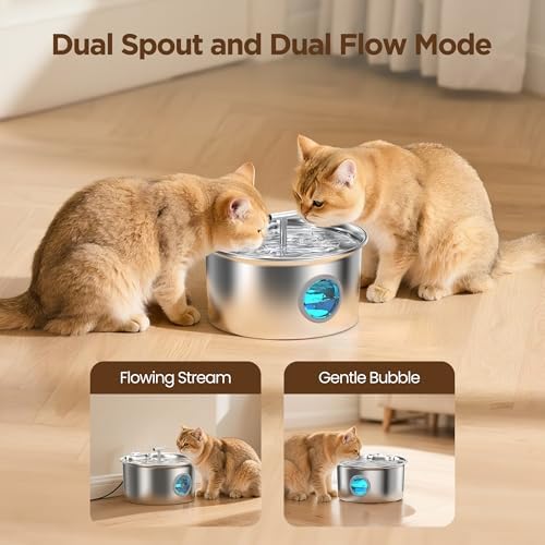 Fuente de Agua para Gatos de Acero Inoxidable: Fuente de Agua para Gatos - Fuente de Agua para Gatos de Interior - Cuenco Dispensador Automático de Agua para Mascotas