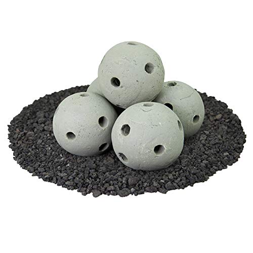Hollow Ceramic Fire Balls | Set of 5 | Modern Accessory for Indoor and Outdoor Fire Pits or Fireplaces - Brushed Concrete Look | Pewter Gray, 6 Inch - Thumbnail 4