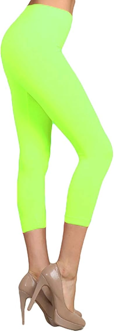 Neon Colored Capri Cut Seamless Leggings (Neon Green) One Size at Amazon  Women's Clothing store