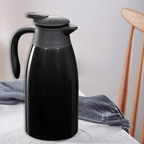 BonNoces 68 Oz Stainless Steel Coffee Carafe/Thermal Carafe - Dust Proof Cover - Fully Sealed - 2L Large Double Wall Vacuum Insulation Thermos - Keep Drink Hot and Cold (Black)