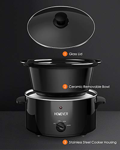 Homever Slow Cooker,3.5-Quart Manual Slow Pot with Standard Lid,Multi-Cooker with Removable Ceramic Cooking Crock,3 Adjustable Temp Settings (High/Low/Warm), Cooking for Vegetables,Beef,Cake,etc.