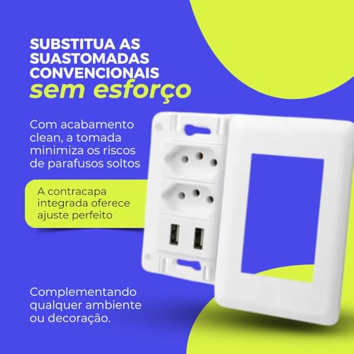 Tomada De Parede NBR 14136 Duo Com Entradas USB/USB-C 127V/220V 10A Premium