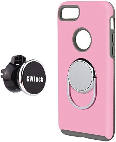 GWLuck GWL-03-PK Magnetic Car Mount and Case for iPhone 7 Plus With Ring Holder - Adjustable Rotable - Pink