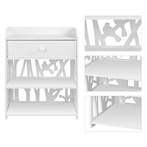 Finether Modern Night Stand Waterproof Wood Plastic Composite End Table Display Bedside Table Furniture Storage Shelf with Removable Drawer for Bedroom and Living Room, White - Thumbnail 2