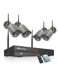 Techage Security Camera System Wireless,H.265 8CH Wireless Home Security Camera System,4pcs 2.0 MP 1080P HD Cameras, Indoor Outdoor Wireless IP Cameras,Auto Pair,P2P,Motion Alerts,Remote View,1 TB HDD