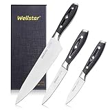 Kitchen Knife Set 3 Piece WELLSTAR, Razor Sharp German Steel Forged Blade with Professional G10 Handle, Chef Utility Paring Knife Well Balanced Cutlery Set for Cutting Chopping and Dicing - Gift Box