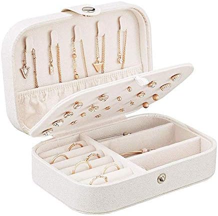 TS.CORP Jewelry Box, Portable, Leather, Accessories, Large Capacity, Accessories, Storage, Accessories, Compact, Ring, Earrings, Necklace, Storage, Pink (White)