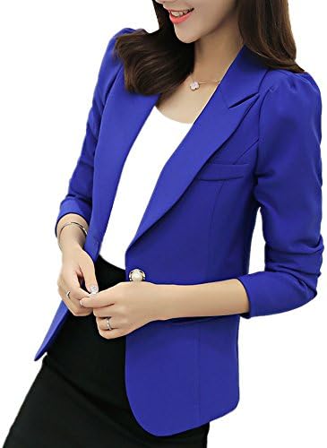 MIKTY Casual Work Office Blazer One Button Jacket for Women and Juniors #2 Royal Blue M