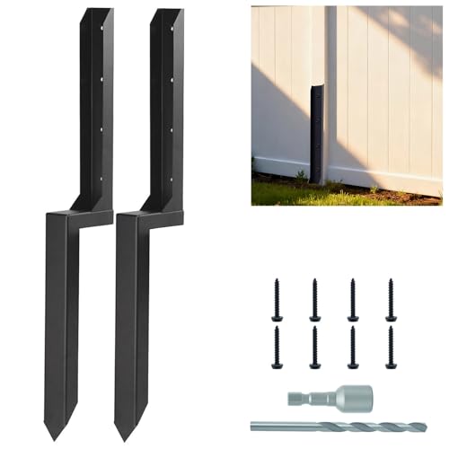 IMALEN Fence Post Repair Kit,11 Guage Quick Fix Broken/Leaning 4x4/6x6 Wood Posts Support,One-Piece Steel Anchor Stakes,Pack of 2