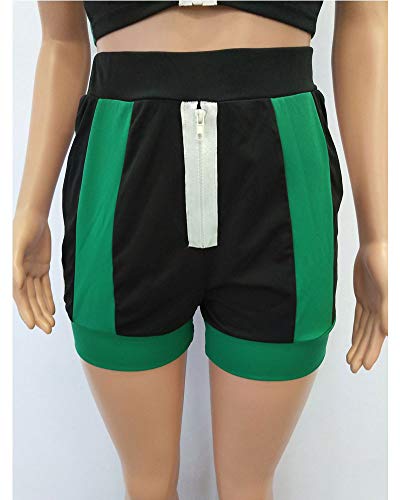 Women Sexy Two Piece Outfits - Summer Rompers Shorts Set Sleeveless Crop Tops with Hoodies Black 2XL