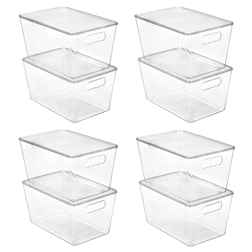 Vtopmart 8 Pack Clear Stackable Storage Bins with Lids, Large Plastic Containers with Handle for Pantry Organization and Storage,Perfect for Kitchen, Fridge, Cabinet, Bathroom Organizer