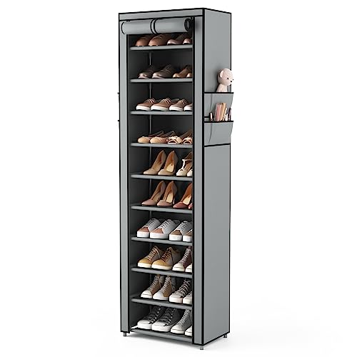 VTRIN Vertikales schmales Schuhregal, Organizer, hohes Schuhregal für Schrank, Eingangsbereich, 10 Etagen, Vliesabdeckung, Schuhregal, hält 20–22 Paar