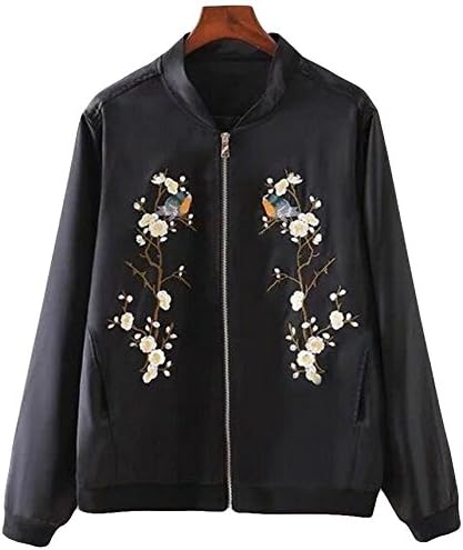 Amazon リアルスタイル Real Style ブルゾン ジャケット レディース スカジャン 薄手 春 黒 コート カジュアル ジッパーコート刺繍 花 大きいサイズ コート ジャケット 通販