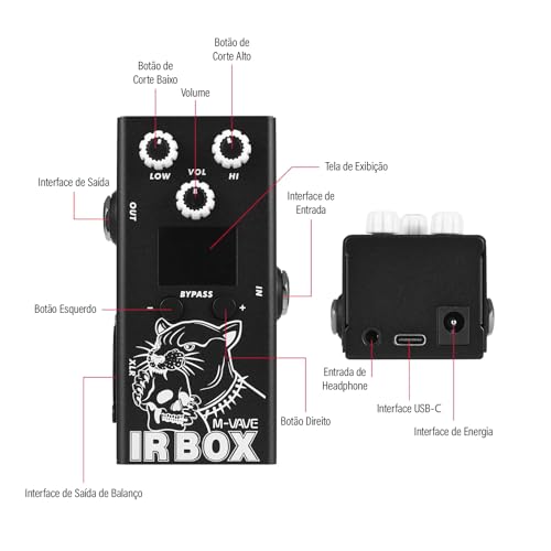 KINGSTER M-VAVE Pedal de Guitarra com 25 Gabinetes de Guitarra, 7 Gabinetes de Baixo, Importação de IR do Usuário, Equalizador de 9 Bandas, Saída XLR, Conector de Fone de Ouvido