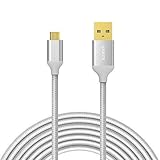 Anker 10ft / 3m Nylon Braided Tangle-Free Micro USB Cable with Gold-Plated Connectors for Android, Samsung, LG, HTC, Nexus, Sony and More (silver)
