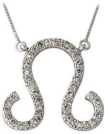 14K White Gold Round Cut Diamond Leo Zodiac Pendant