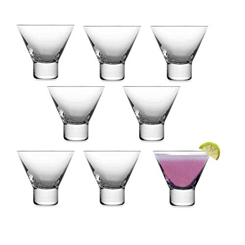 Cocktail Glasses 8 Ounce - Set of 8 Seamless Cosmopolitan, Martini Glasses with Heavy Base - Perfect Glassware for Home Bar, Restaurant, Parties - Beautiful Housewarming Gift
