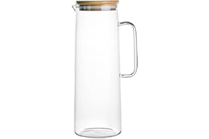 VENEKA 1.7L Glass Water Pitcher with Handle Bamboo Lid Heat Resistant Cold Hot Kettle Capacity Tea Pitcher Water Juice Jug