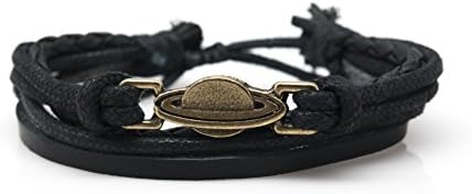 Orti Jewelry Original Fashion Bracelet – Handmade Leather, Metal & Rope Bangle, Stylish Design, Unisex Jewelry, Adorable Romantic Christmas Gift Idea – Saturn Rope and Leather Adjustable Unisex Charm Bracelet