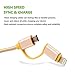 INN LIFE LIGHTNING-MICRO-1  2-in-1 Lightning and Micro USB Cable, 3' Nylon Braided High Speed Sync and Charging Cable Cord Compatible with iPhone 7/7Plus/6s plus/6s, iPad, etc., Golden, 3 Piece