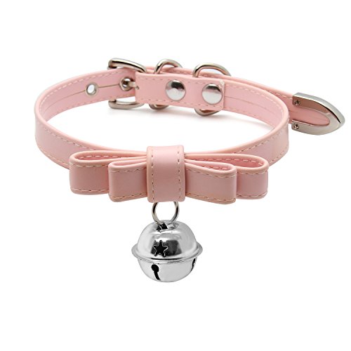 Handmade cosplay lolita kitty bell collar leather bow c…