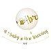 A Baby Is Brewing Gold Glitter Banner Sign Garland Pre-strung & A Baby is Brewing Cake Topper for Baby Shower Diaper Party Decorations