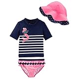 William Carter Co. Carter's Little Girls 3 Pc Swim Set Ruffle Bottom, Tankini Top, Reversible Hat (Navy Mermaid, 3T)