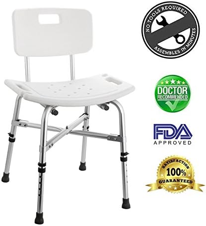 Adjustable Height Shower Chair, 330lb Capacity Portable Bath Chair, Medical Tools - Shower Bench White Shower Seat Free Assembly Spa Bathroom (No ARMS) - US Stock (Style A)