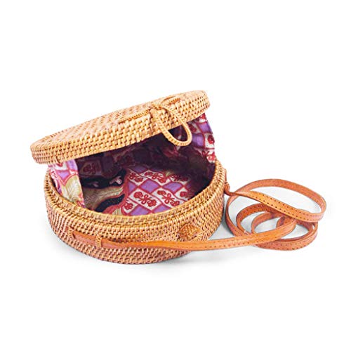 Round Circle Canteen Summer Wicker Woven Rattan Woman Basket Bag - Thumbnail 2