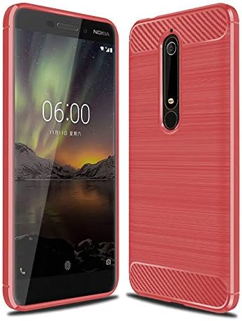 Moment Dextrad for Nokia 6.1 Case Flexible TPU Bumper Slim Case Carbon Fiber Anti-Fingerprint Design Lightweight Shockproof Back Cover for Nokia 6.1/Nokia 6 2018 (Red)