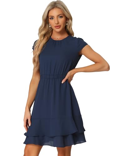 Allegra K Women's Floral Long Sleeve Dress - Elastic Waist, Ruffle Hem, Belt Included, Chiffon